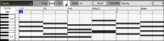 Piano Roll window showing chord track