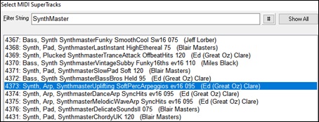 Select MIDI SuperTracks dialog