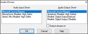 Audio Drivers dialog