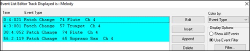 Event List Editor showing Patch Changes only
