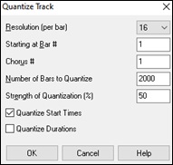 Quantize Track dialog