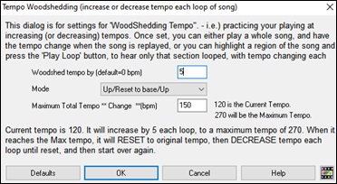 Tempo Woodshedding dialog