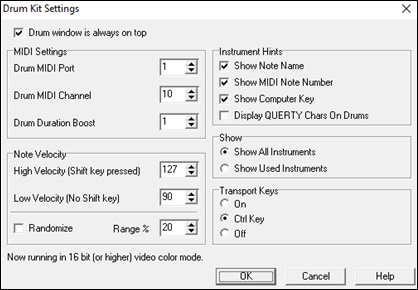 Drum Kit Settings dialog