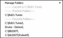 Practice Window - folder icon menu