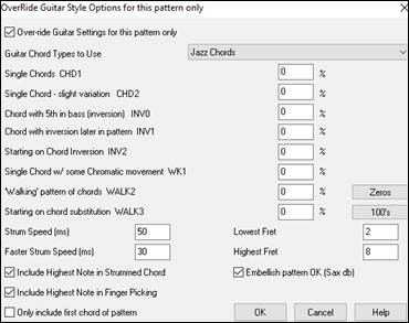 Override Guitar Style Options for this pattern only dialog