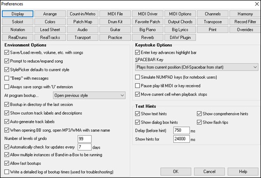 Preferences dialog