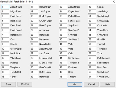 General MIDI Patch Edit dialog