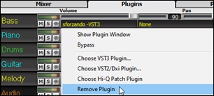 Mixer - Plugins - right-click menu