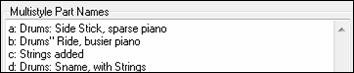 Multistyle Part Names area in the StyleMaker Miscellaneous dialog