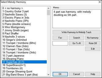 Select Melody Harmony dialog