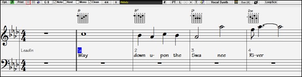 Notation window - Standard mode