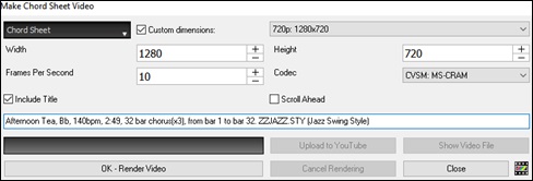 Chord Sheet or the Notation Video dialog