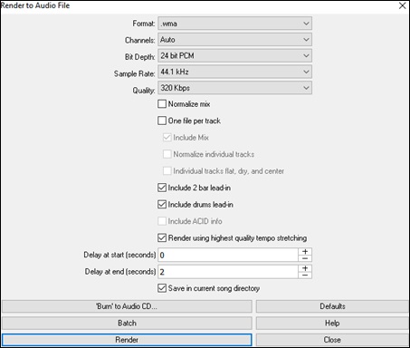 Render to Audio File dialog