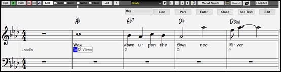 Notation window showing Note-based lyrics 