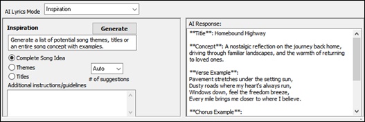 AI Lyrics window - Inspiration