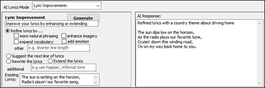 AI Lyrics window - Lyric Improvements