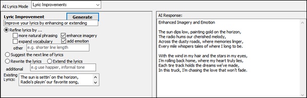 AI Lyrics window - Lyrics Improvement