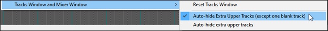 right-click on the Tracks window - Tracks Window and Mixer Window | Auto-hide extra upper tracks (except one blank track)