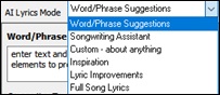 AI Lyrics window - mode selector